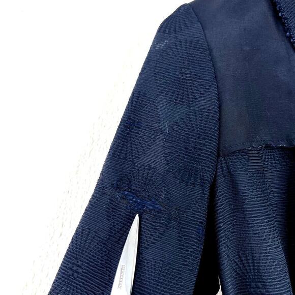 MARNI Brocade Textured Navy Trench Jacket Navy Blue Snap Button Mid Length 40 - Picture 6 of 12